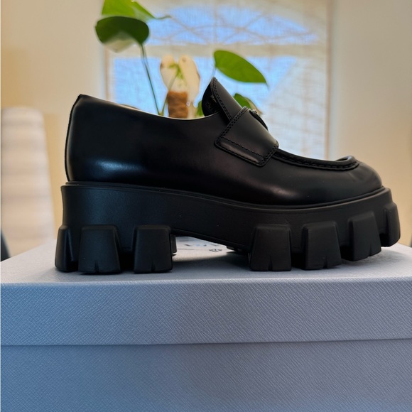 Brand NEW Black Prada Monolith Leather Loafers - Picture 3 of 6